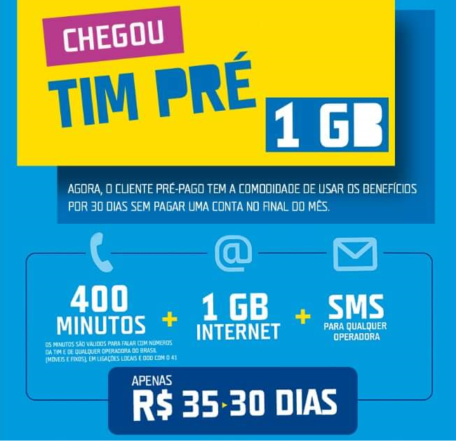 TIM deve lançar oferta prépaga com 1 Giga de nos próximos