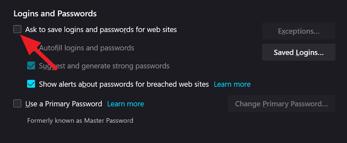 ปิดข้อเสนอในการบันทึกรหัสผ่านบน Firefox