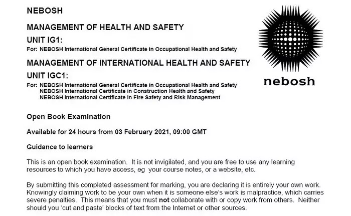 NEBOSH OBE IG1 Feb 2021 Solved Question Paper