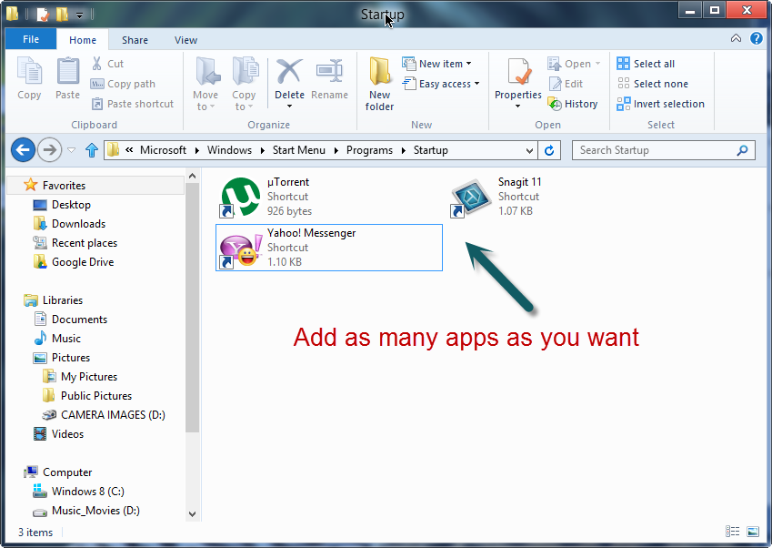how to add applications to the startup folder under windows 8 windows startup folder