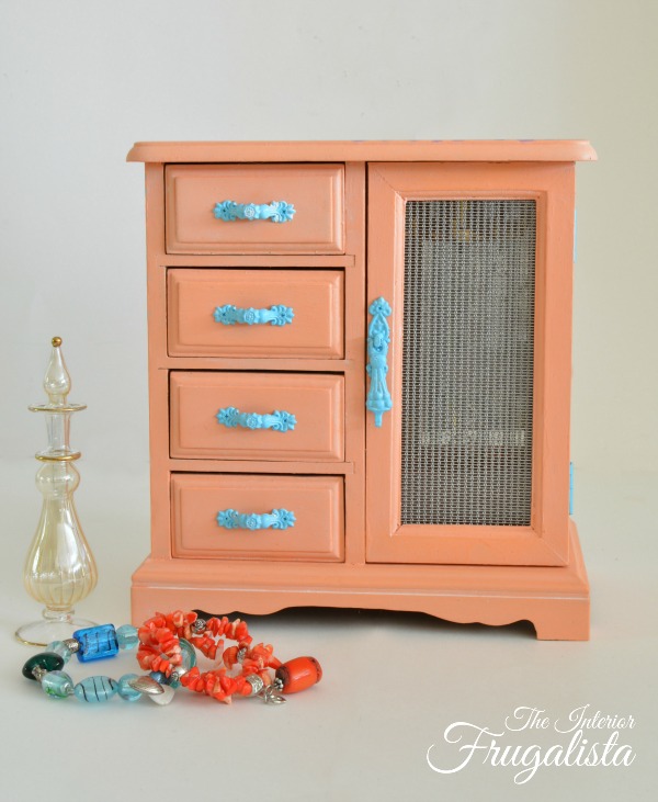 Coral Flower Power Vintage Jewelry Box Makeover Interior Frugalista