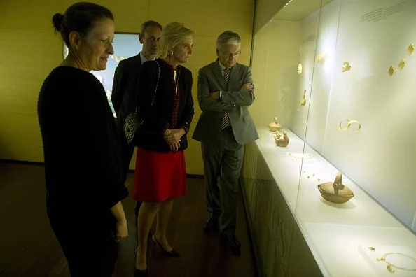 Belgium's Princess Astrid talks to members of the Modern Art Museum of Bogota
