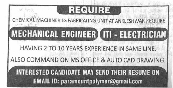 Paramount Polymer Ankleshwar Jobs For B.E. Engineers ITI Check Now