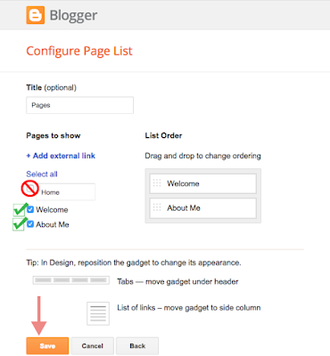 configure page list in blogger