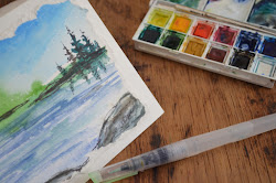 brush pen watercolor tutorial sweet seascape card