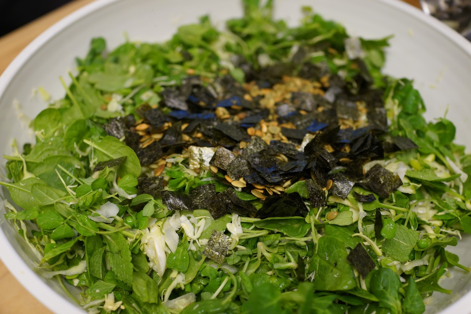 Smoked Tempeh with Peas shoot Salad & Horseradish Cream
