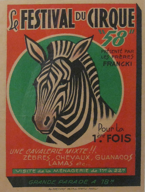 Affiche rouge et verte illustrée d'un zèbre