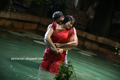 south indian hot and sexy telugu actress sangeetha wet saree seducing navel cleavage romancing hot image gallery