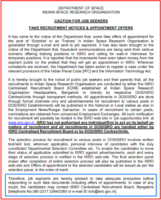 FAKE RECRUITMENT NOTICES & APPOINTMENT OFFERS