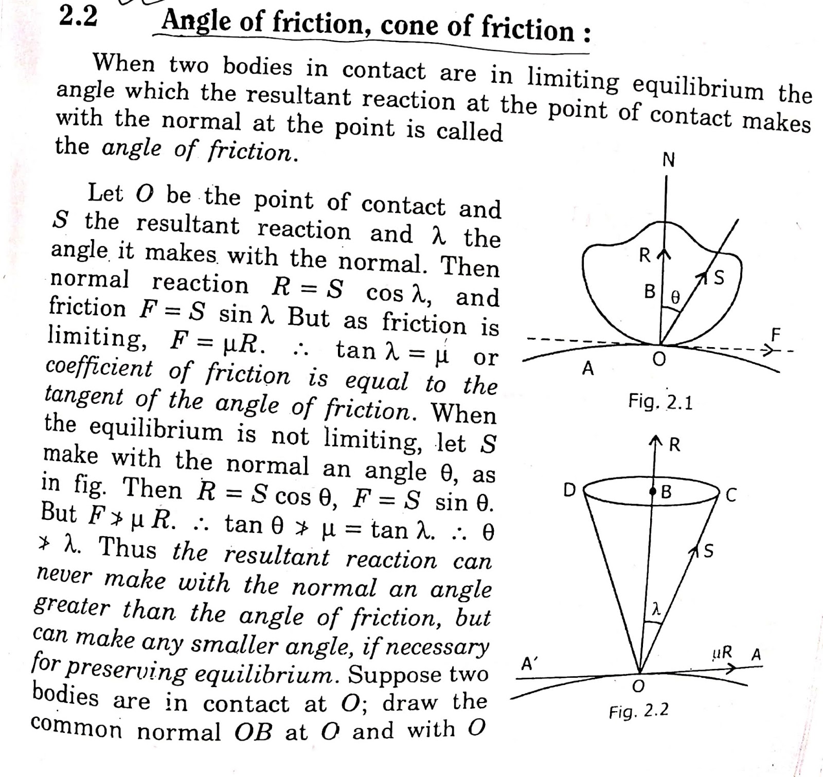 Angle of friction, cone of friction / Law of friction / Equilibrium of