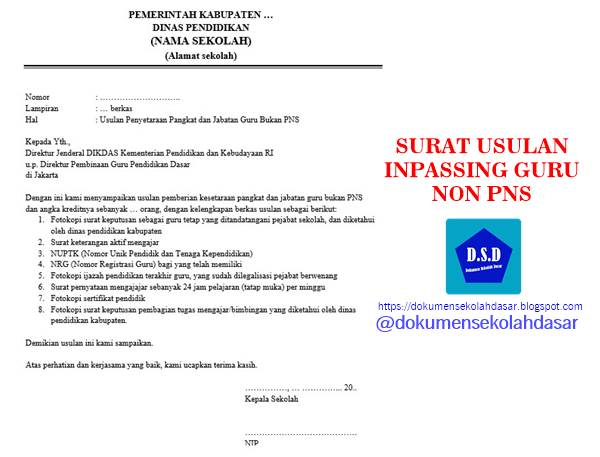 Contoh Surat Usulan Inpassing Guru Non Pns Dokumen Sekolah Dasar