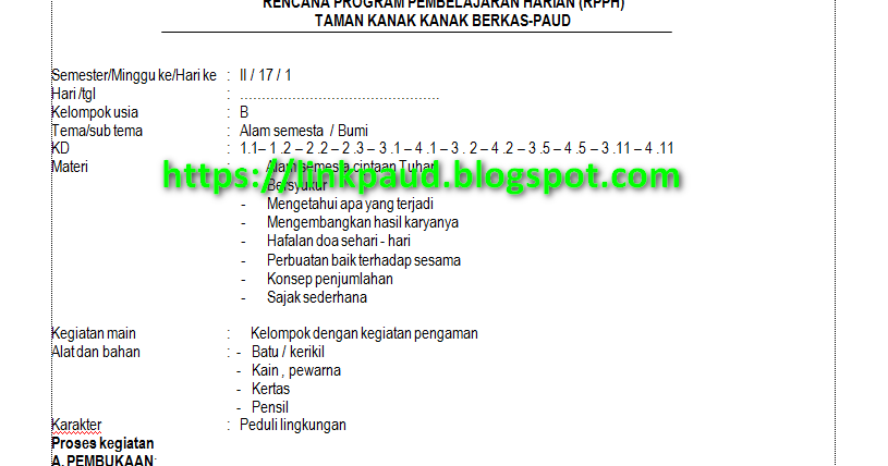 RPPH TEMA ALAM SEMESTA USIA 56 TAHUN SEMESTER 2 KURIKULUM RPPH TEMA ALAM SEMESTA USIA 56 TAHUN SEMESTER 2 KURIKULUM
