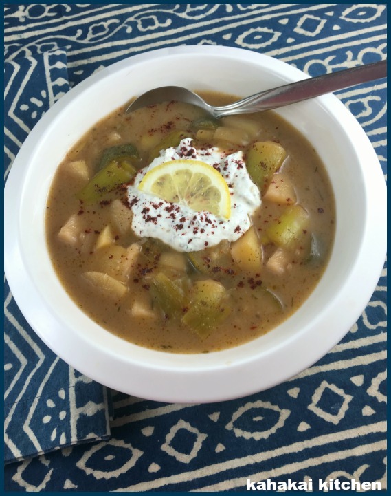 Kahakai Kitchen Middle Eastern Leek & Veggie Soup with Dilled Yogurt & Sumac for Souper (Soup