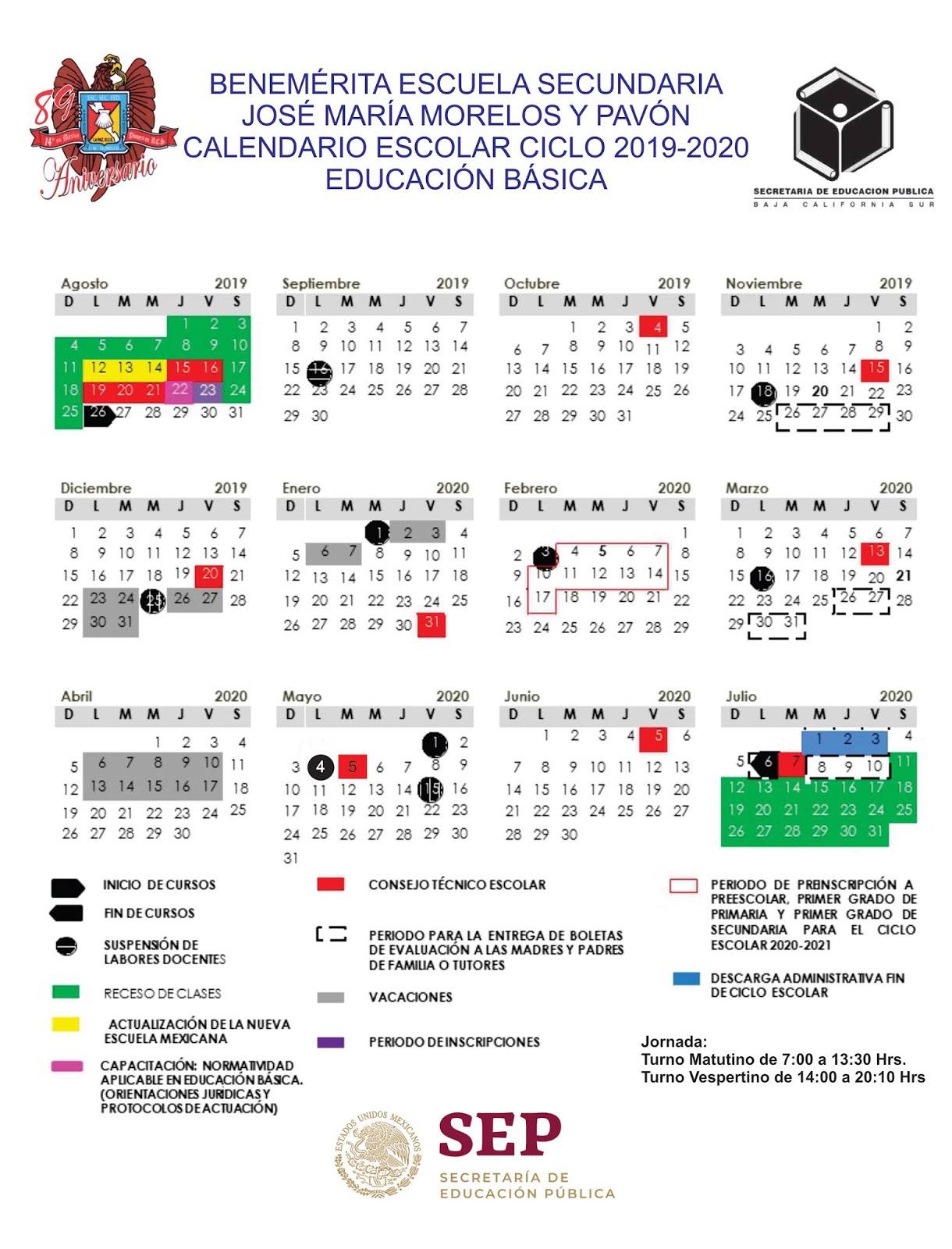 BENEMERITA ESC. SEC. JOSE MARIA MORELOS Y PAVON CALENDARIO OFICIAL CICLO ESCOLAR 20192020 BENEMERITA ESC. SEC. JOSE MARIA MORELOS Y PAVON CALENDARIO OFICIAL CICLO ESCOLAR 20192020