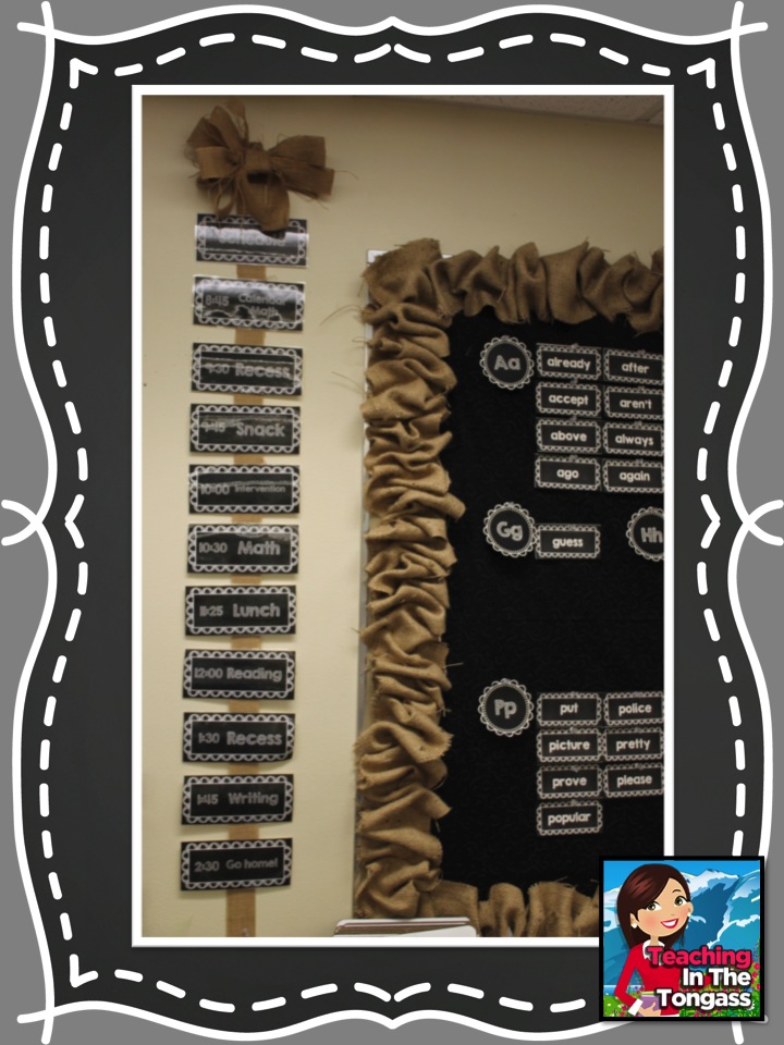 Burlap and Chalkboard Bulletin Board and Classroom Decor - Teaching in