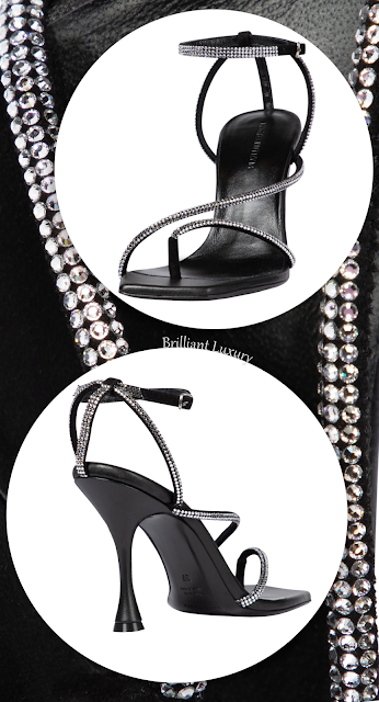 Magda Butrym black party slim leather strap crystal sandals #brilliantluxury Magda Butrym black party slim leather strap crystal sandals #brilliantluxury