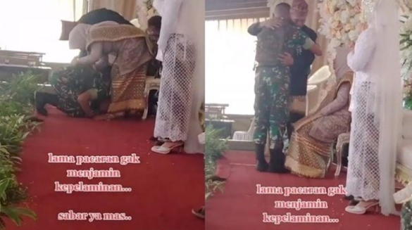  Viral! Anggota TNI ini Menangis dan Cium Kaki Ibu Mempelai di Pernikahan Mantan