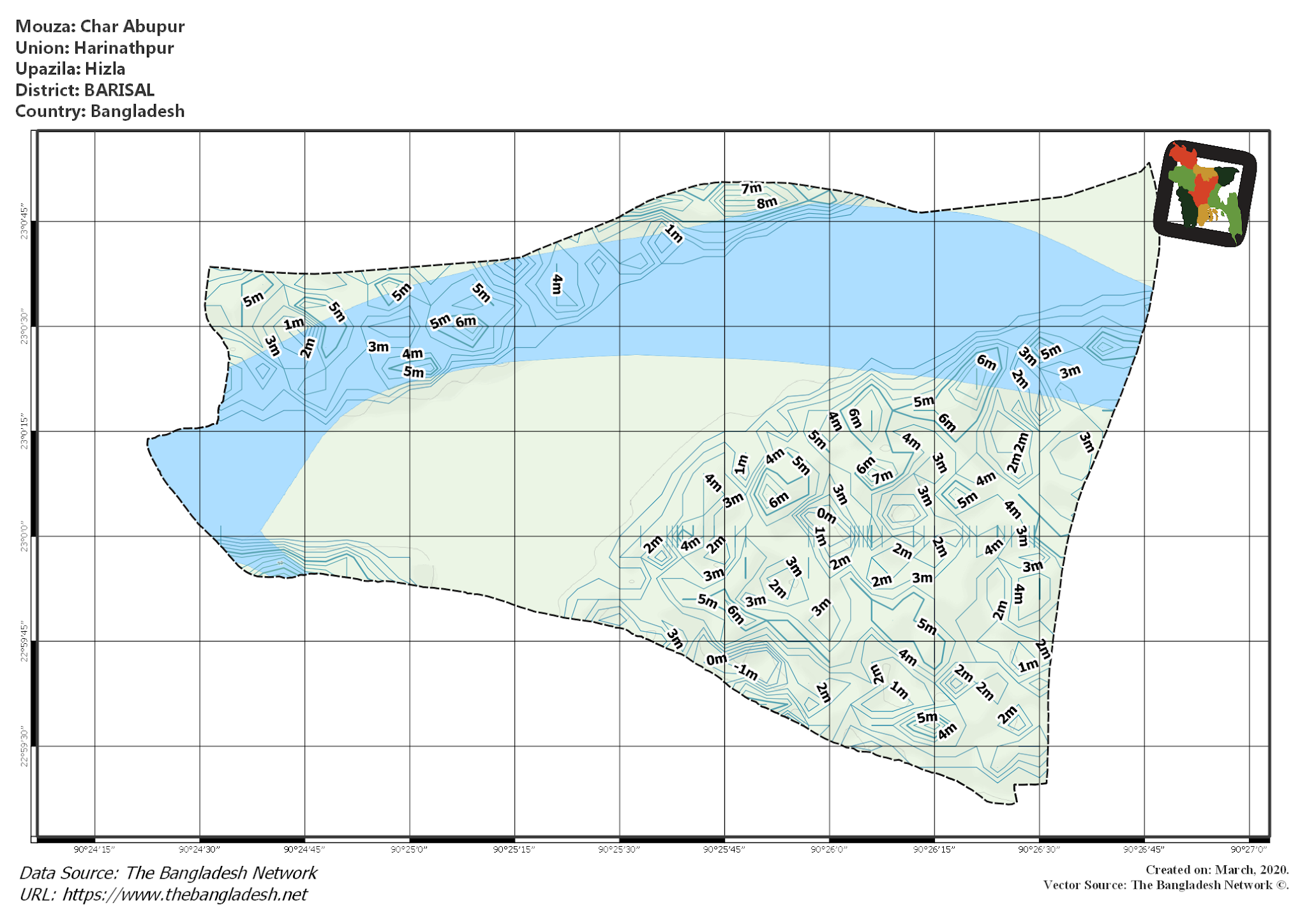 Map of Char Abupur Mouza of Hizla Upazila, BARISAL, Bangladesh.