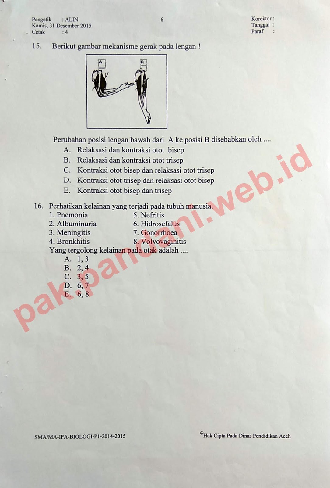 Contoh Soal Usbn Biologi Tahun 2016 Lembar Jawaban