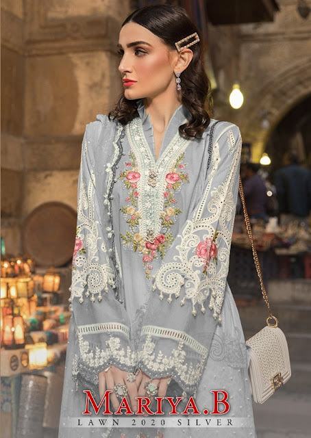 Kaara Suits mariya b lawn 2020 silver pakistani Suits catalog wholesaler