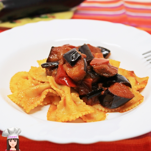 ricetta pasta con melanzane e peperoni