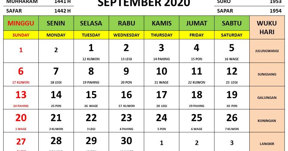 Terbaru 27+ Kalender Jawa Bulan September 2020