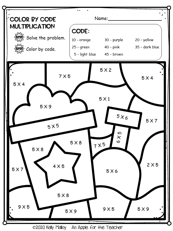 An Apple For The Teacher: Summer Color By Number