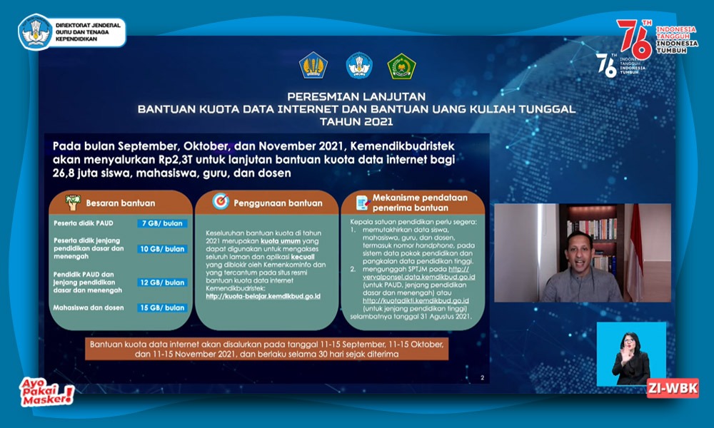 Kemendikbudristek Melanjutkan Pemberian Bantuan Kuota Data