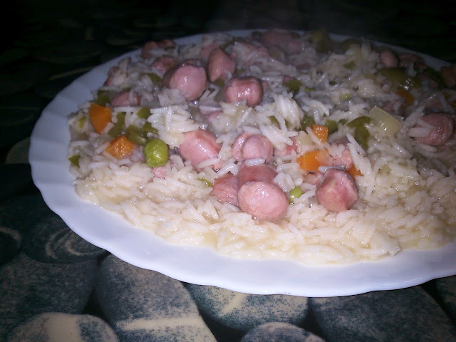  Arroz basmati con salchichas de pollo 