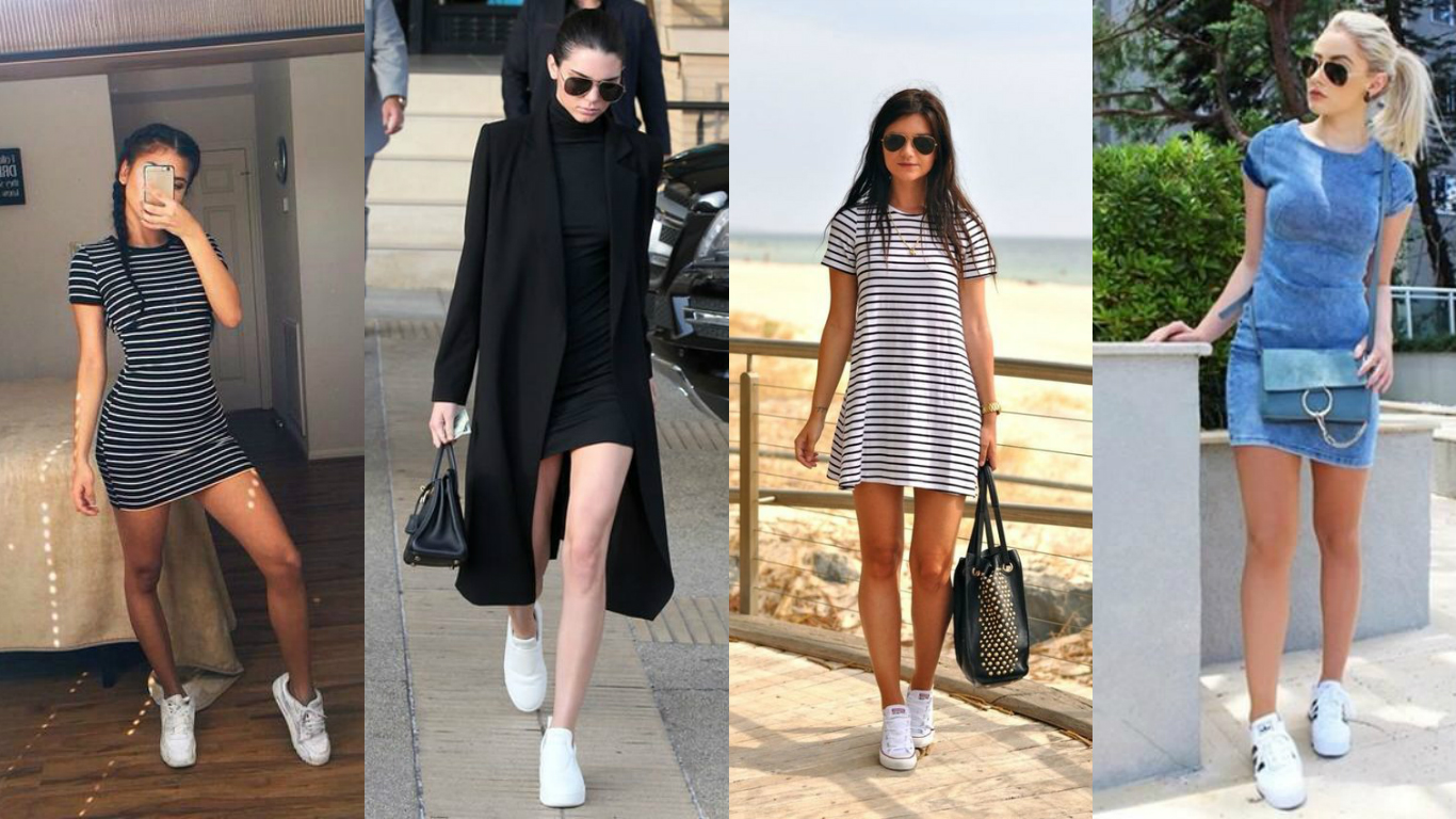 looks com vestido e tenis branco
