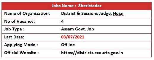 District & Sessions Judge, Hojai Recruitment 2021