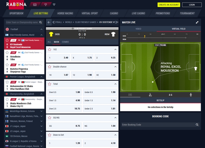 Rabona Live Betting Screen