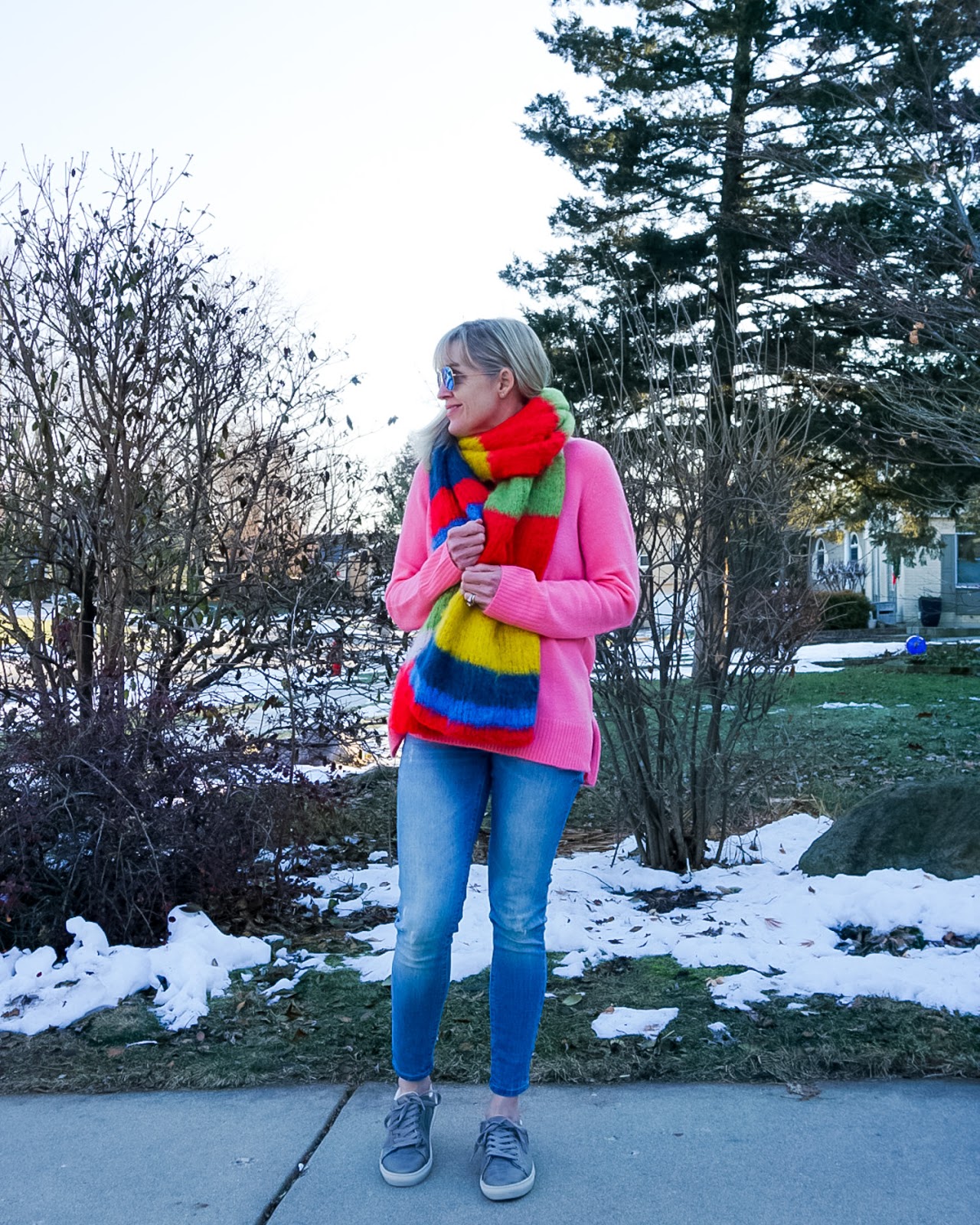 cozy pink sweater outfit