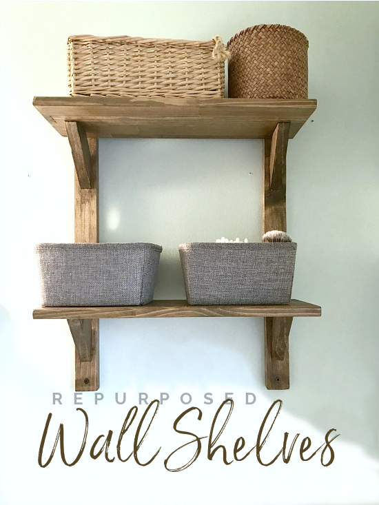 wall shelves with baskets and overlay