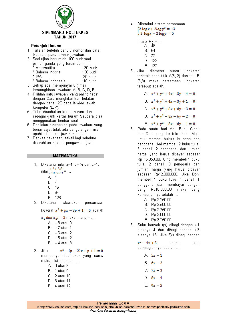 Contoh Soal Tes Poltekkes 2017