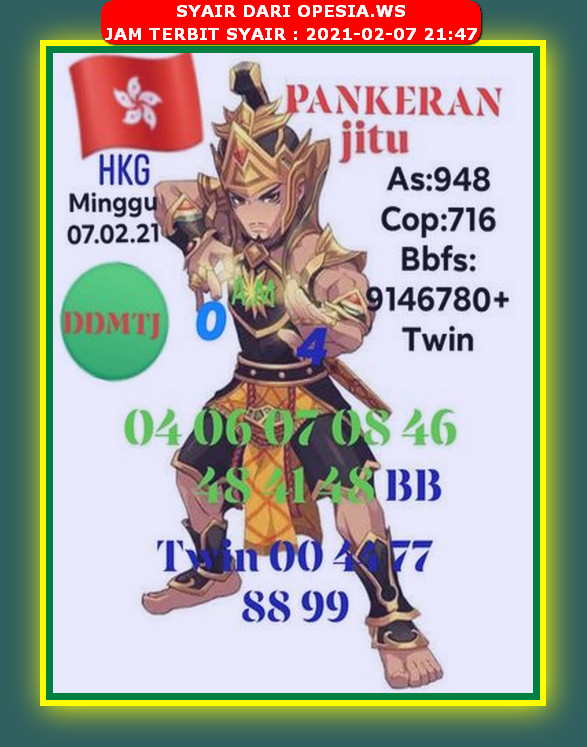 Syair Hongkong Minggu 7 Februari 2021 Royal Syair