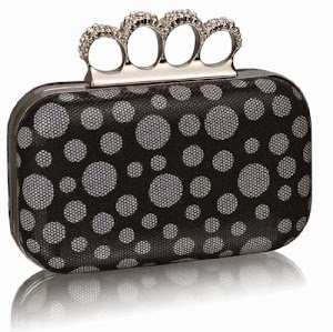 Black Polka Dot Crystal Knuckle Boxed Evening Clutch Bag (6" x 4") with PreciousBags Dust Bag