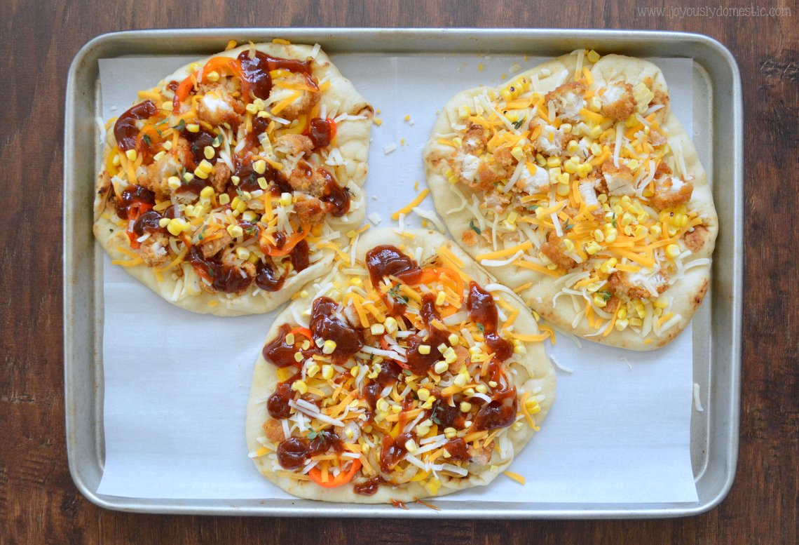 Joyously Domestic Cheesy BBQ Flatbread with Grilled Vegetables