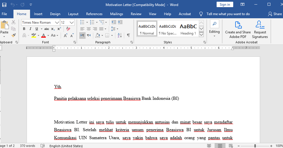 Contoh Motivation Letter Beasiswa Bank Indonesia Yang Benar Pojokata