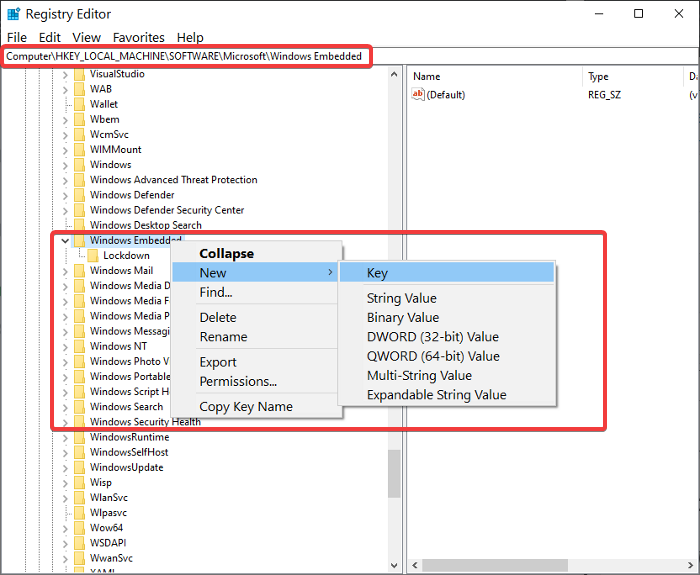 accesso incorporato di Windows dell'editor del registro