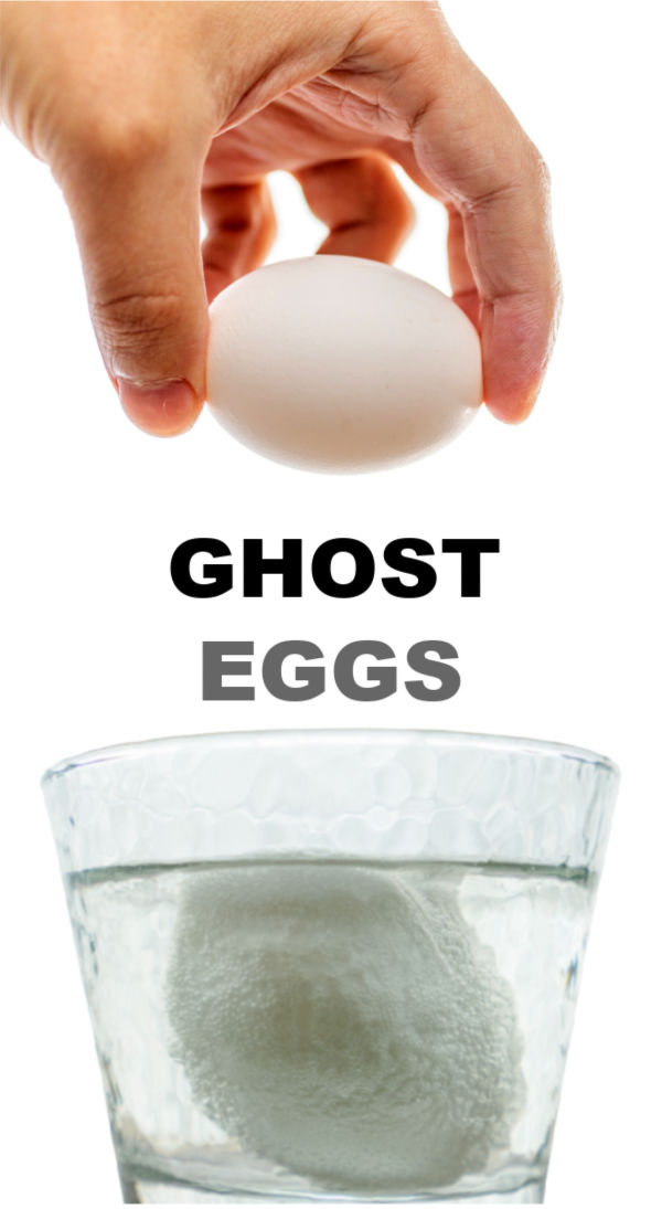 Wow kids with science and make ghost eggs! #ghosteggs #ghostactivities #halloweenactivitiesforkids #glowinthedark #scienceexperimentskids #growingajeweledrose