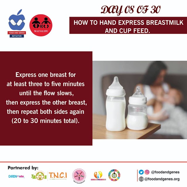 How to express breastmilk with hand and cup feed.