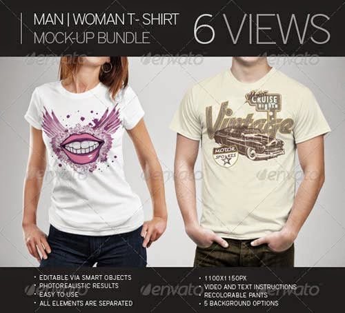 Download T-Shirt Mockup Terbaru Gratis - MAN WOMAN T-SHIRT MOCK-UP BUNDLE BY GRAPHICRIVER