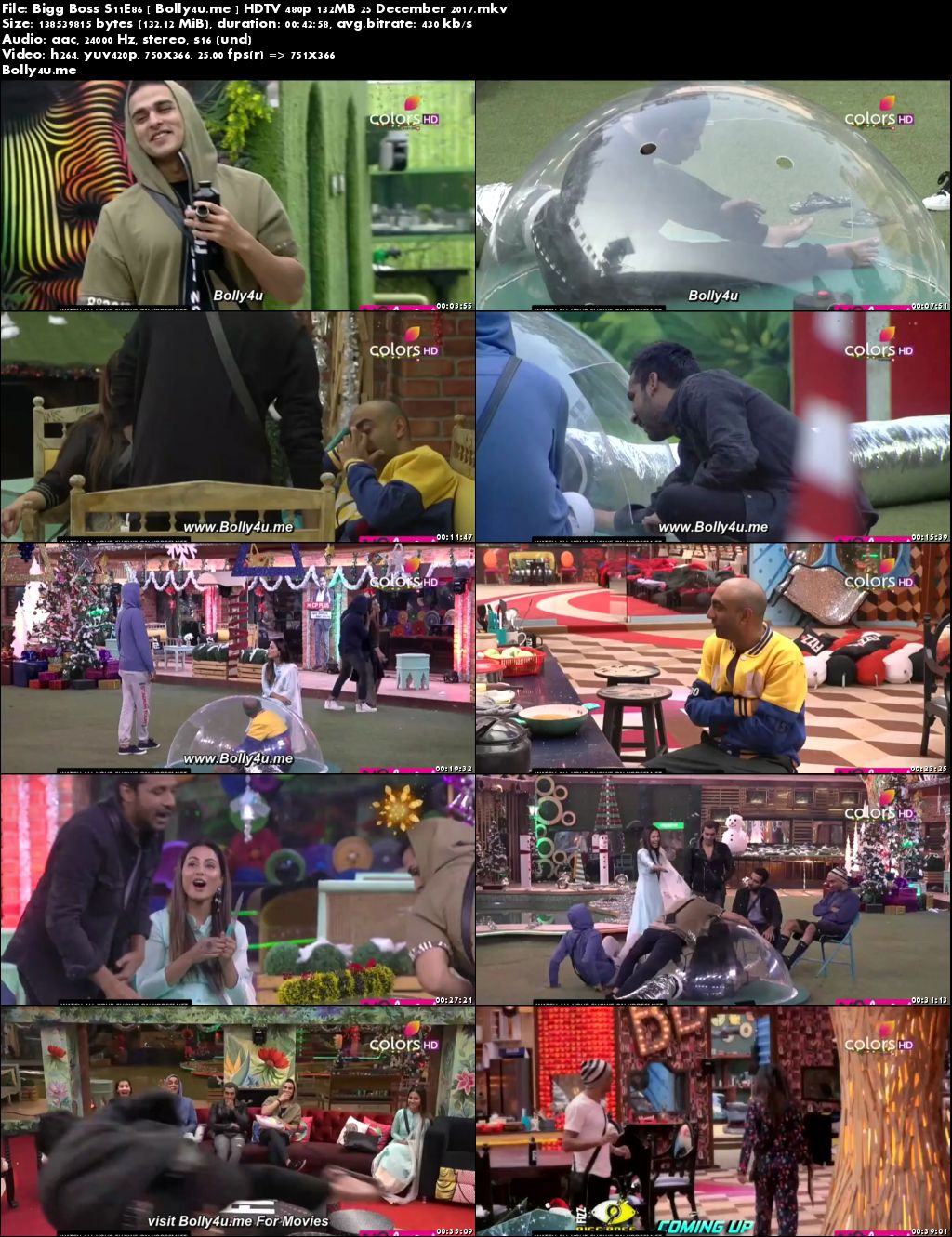 Bigg Boss S11E86 HDTV 480p 130MB 25 Dec 2017 Download