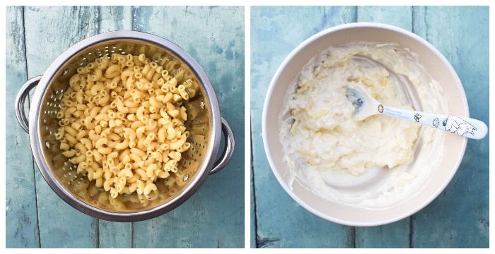 Cheese Pasta Salad - Step 1 (cooked pasta & cheese mix)