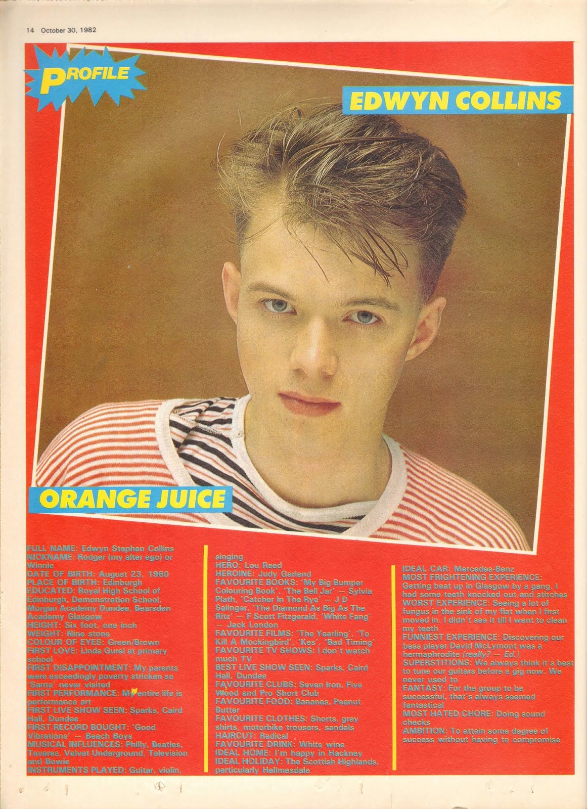 Top Of The Pop Culture 80s: Orange Juice Record Mirror 1982
