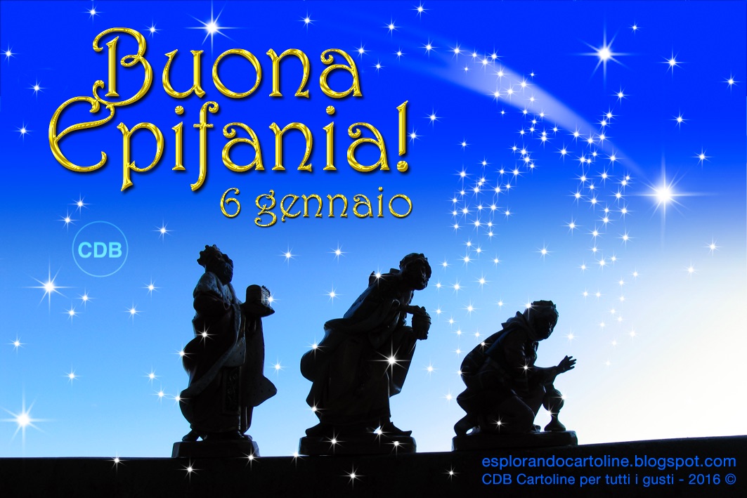 Cdb Cartoline Per Tutti I Gusti Cartolina Tanti Auguri Di Buona Epifania 6 Gennaio Con Immagine Dei Tre Re Magi Che Portano I Doni Con Sfondo Di Cielo Stellato Da Scaricare Gratis Stella cometa con natività da stampare. tanti auguri di buona epifania