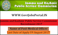 Jammu and Kashmir Public Service Commission Recruitment 2017– Medical Officer