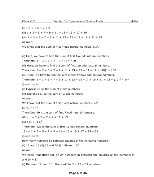 NCERT Solutions for Class 8 Maths Chapter 6 Squares and Square Roots