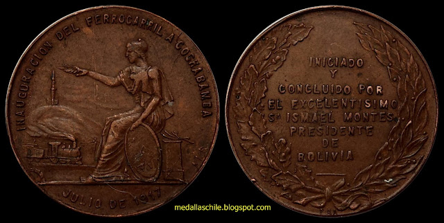 Medalla Inauguración Ferrocarril a Cochabamba  Bolivia